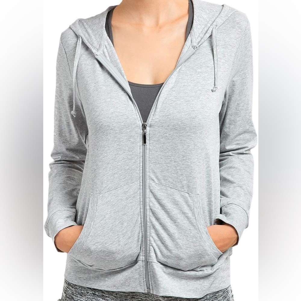 Grey Hooded Zip Up Cotton Sweatshirt Jacket - Large